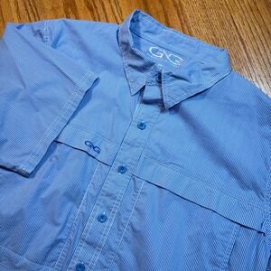 GameGuard TekCheck Shirt Mens Large Blue Gingham Lightweight Short Sleeve Button